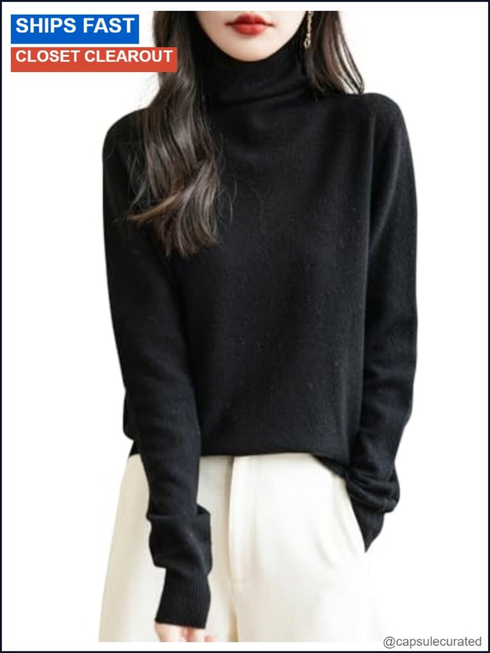 100% Merino Wool Seamless Turtleneck Long Sleeve Knit Pullover Women's